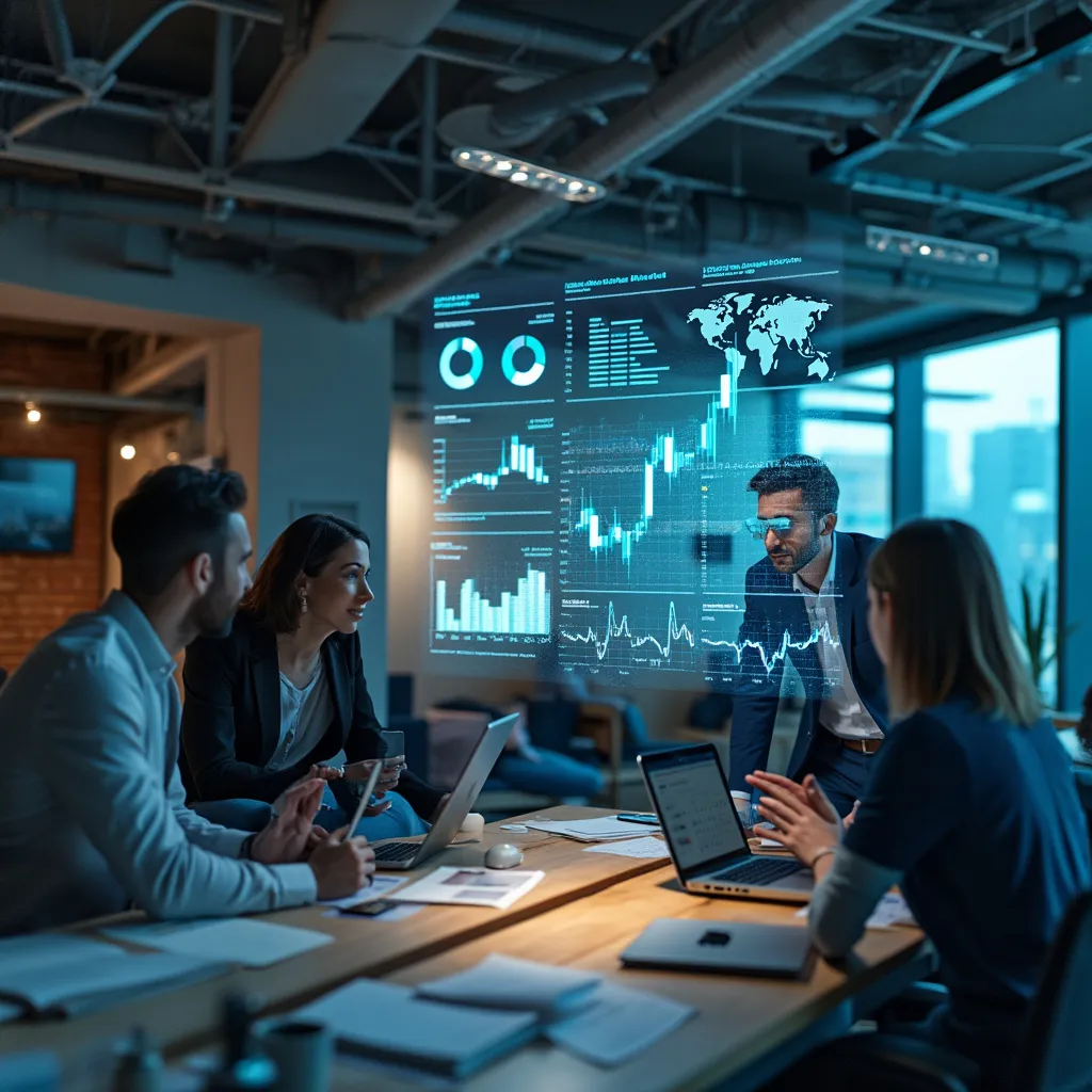 Équipe discutant de stratégies d'investissement IA
